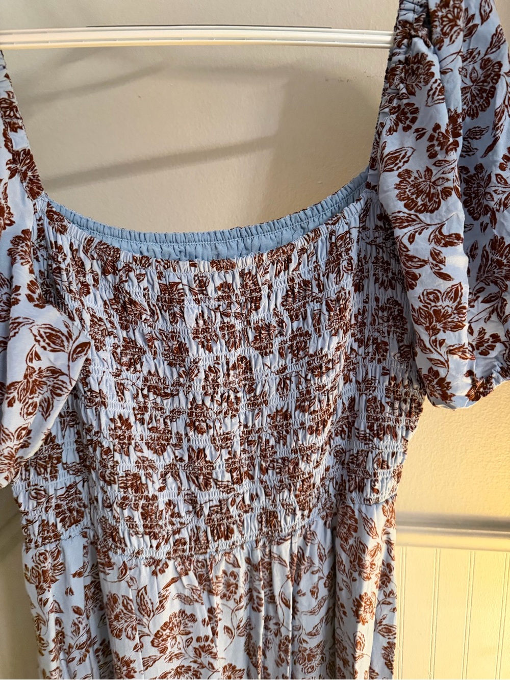 Madewell Smocked Square-Neck Maxi Dress in Light Blue Floral Size 10 - Picture 3 of 5